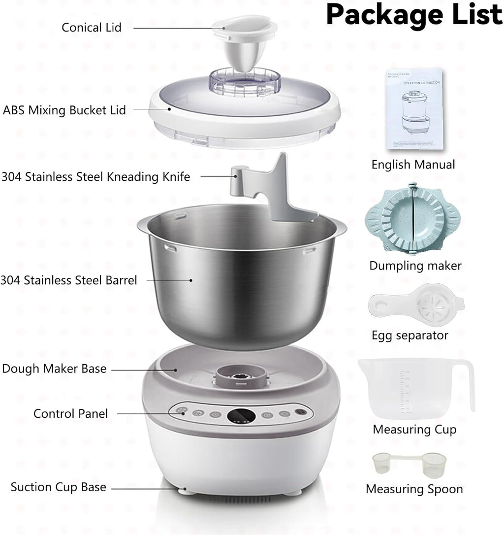 Dough Mixer 7L Large Capacity Electric Dough Maker with Ferment Function for Baking Bread Dough&Pizza Dough - Dough whisk 304 Stainless Steel Blender Add water/seasoning with Top Small Window