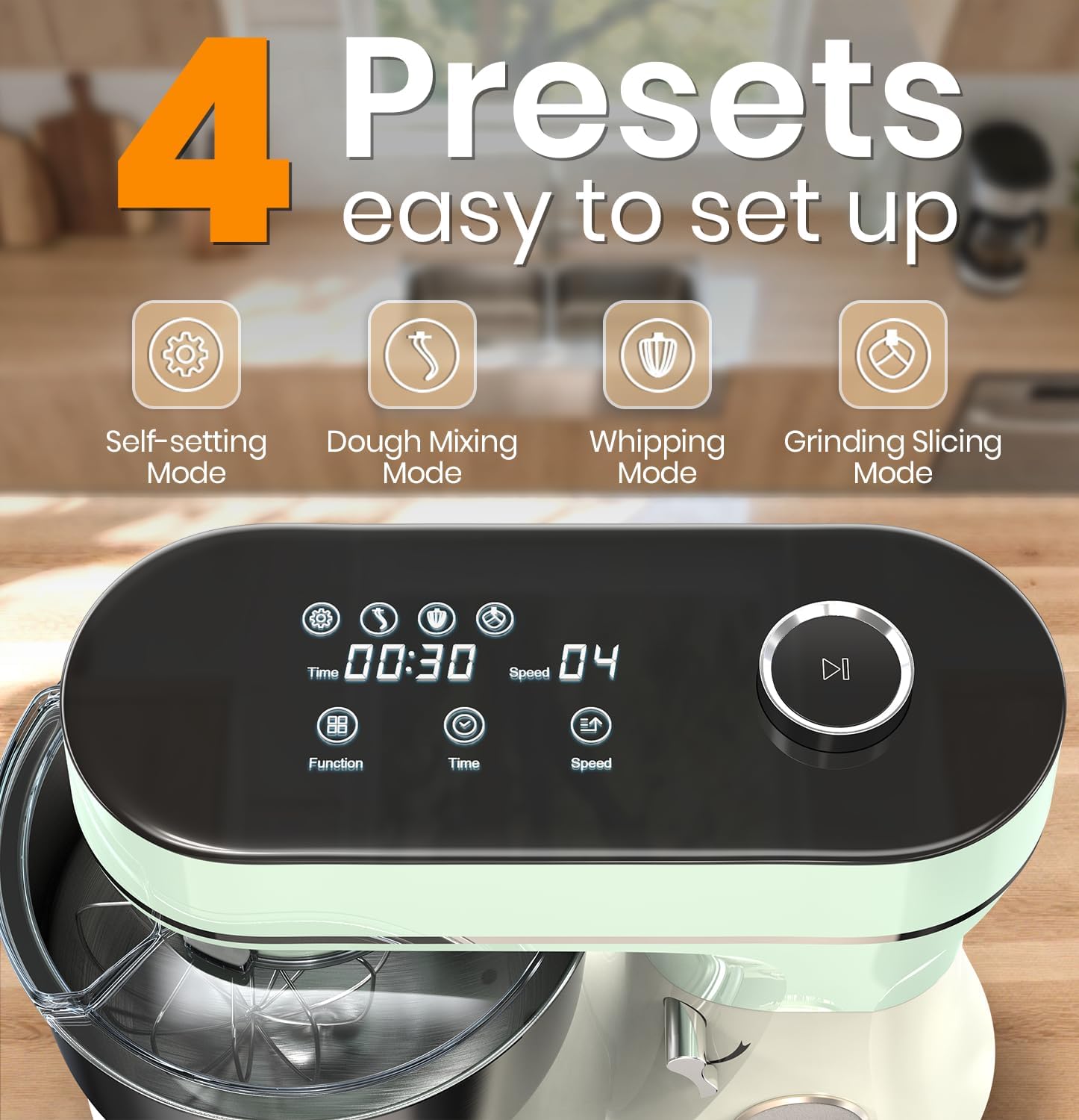 Stand Mixer 6QT Kitchen Mixer with LED Touchscreen, 11-Speed Tilt-Head Mixer with Timer, 4 Preset Menus, Stainless Steel Bowl, Dough Hook, Whisk, Beater