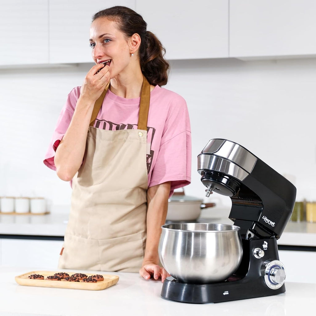 6-in-1 Multifunctional Stand Mixer, 5.3Qt 660W, 6-Speed Tilt-head, Electric Kitchen Mixer with Stainless Steel Bowl,Meat Grinder, Juice Blender (Black)