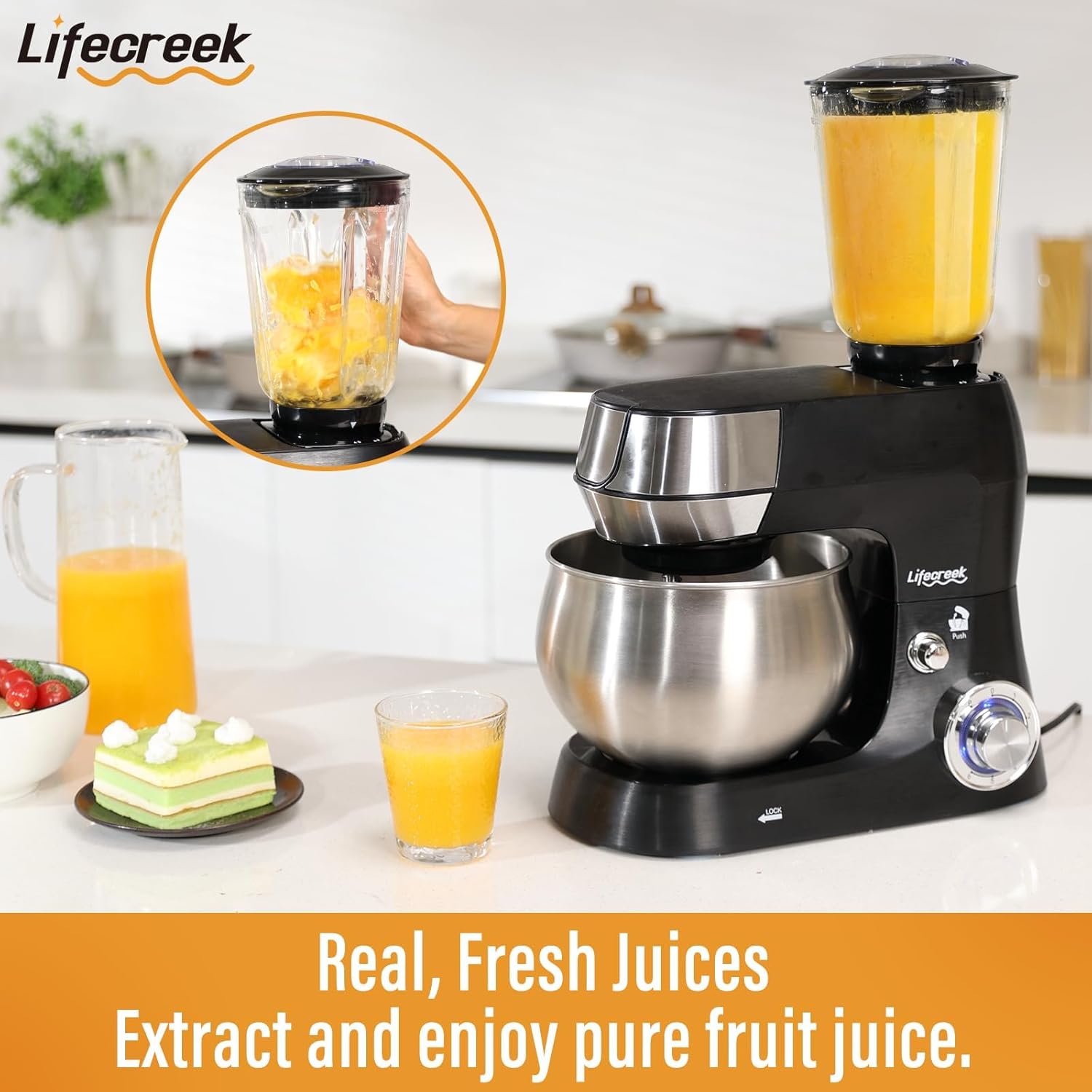 6-in-1 Multifunctional Stand Mixer, 5.3Qt 660W, 6-Speed Tilt-head, Electric Kitchen Mixer with Stainless Steel Bowl,Meat Grinder, Juice Blender (Black)