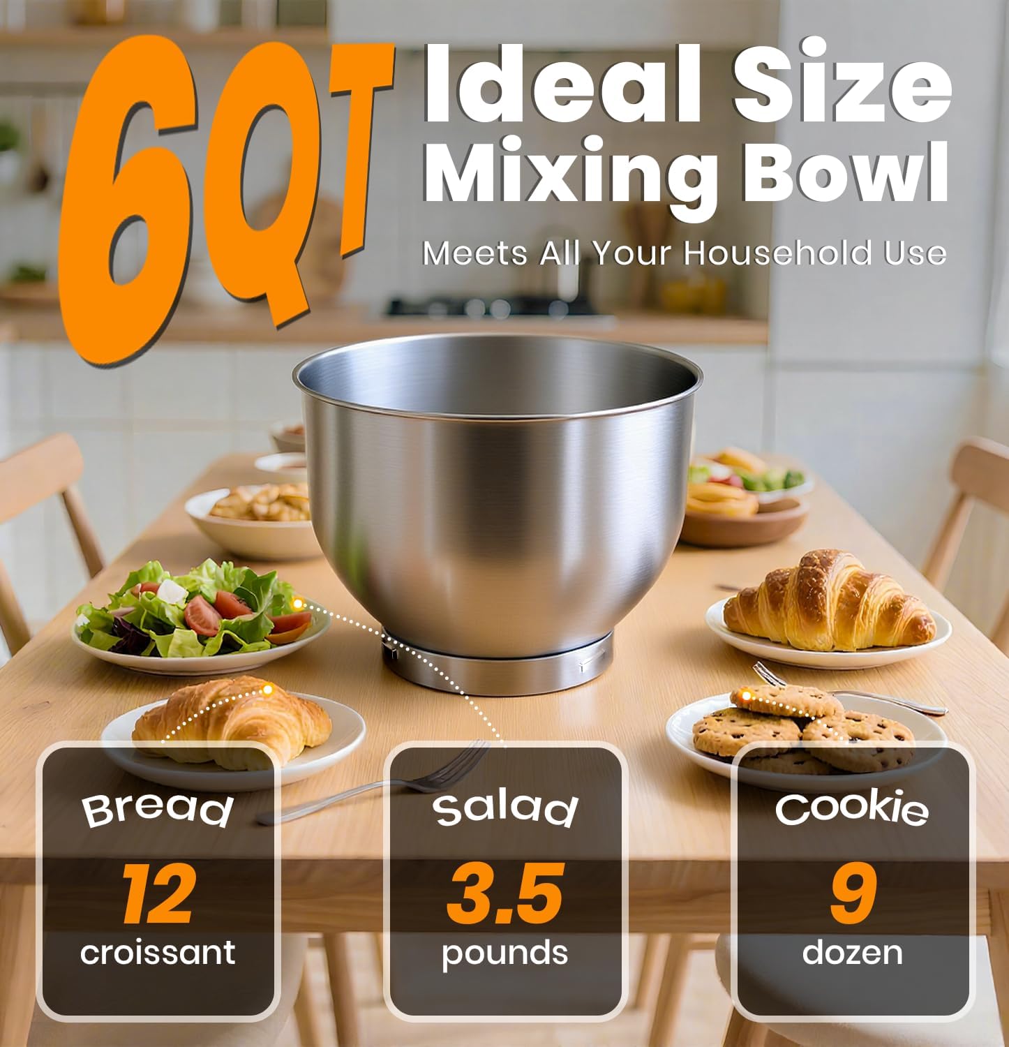 Stand Mixer 6QT Kitchen Mixer with LED Touchscreen, 11-Speed Tilt-Head Mixer with Timer, 4 Preset Menus, Stainless Steel Bowl, Dough Hook, Whisk, Beater