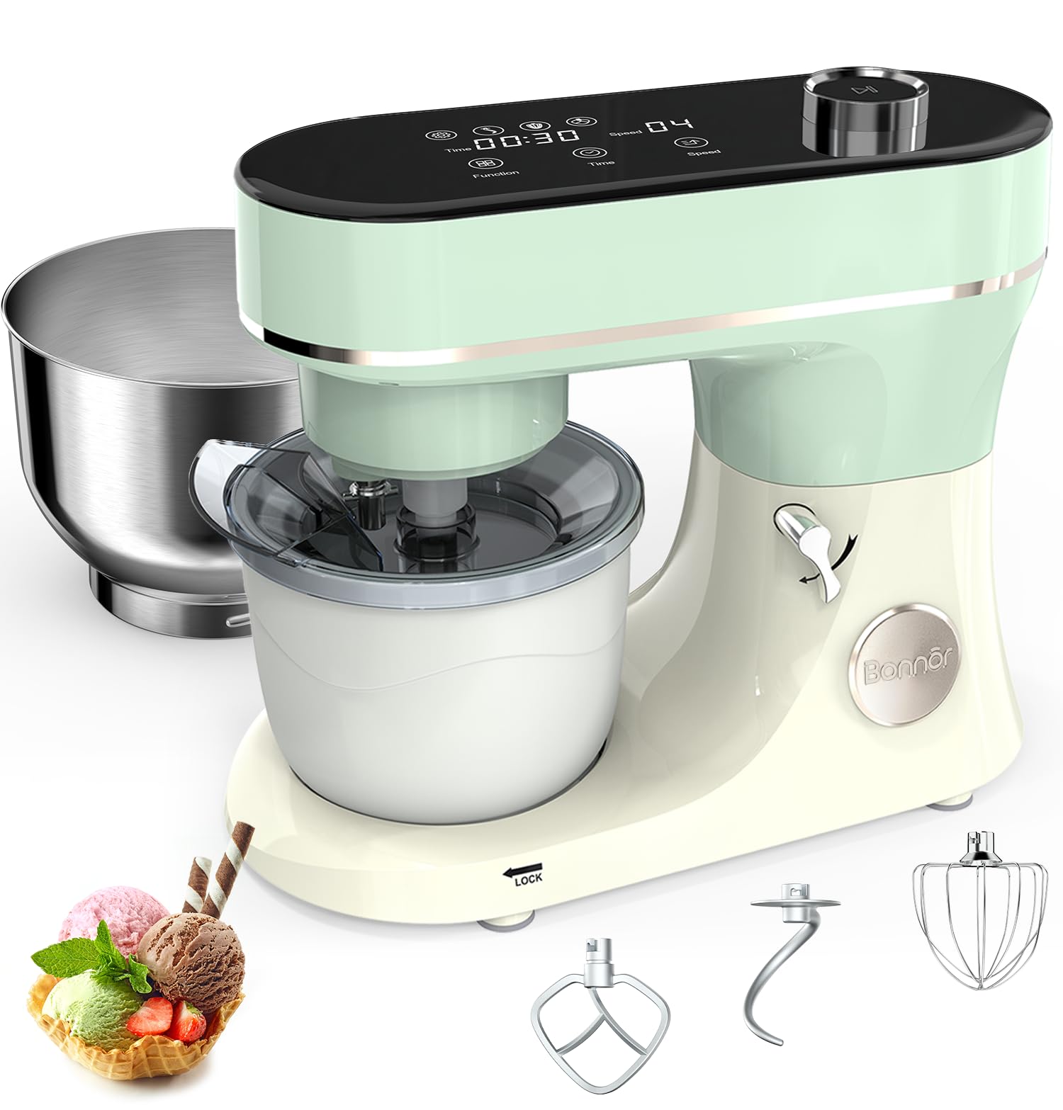 Stand Mixer 6QT Kitchen Mixer with LED Touchscreen, 11-Speed Tilt-Head Mixer with Timer, 4 Preset Menus, Stainless Steel Bowl, Dough Hook, Whisk, Beater