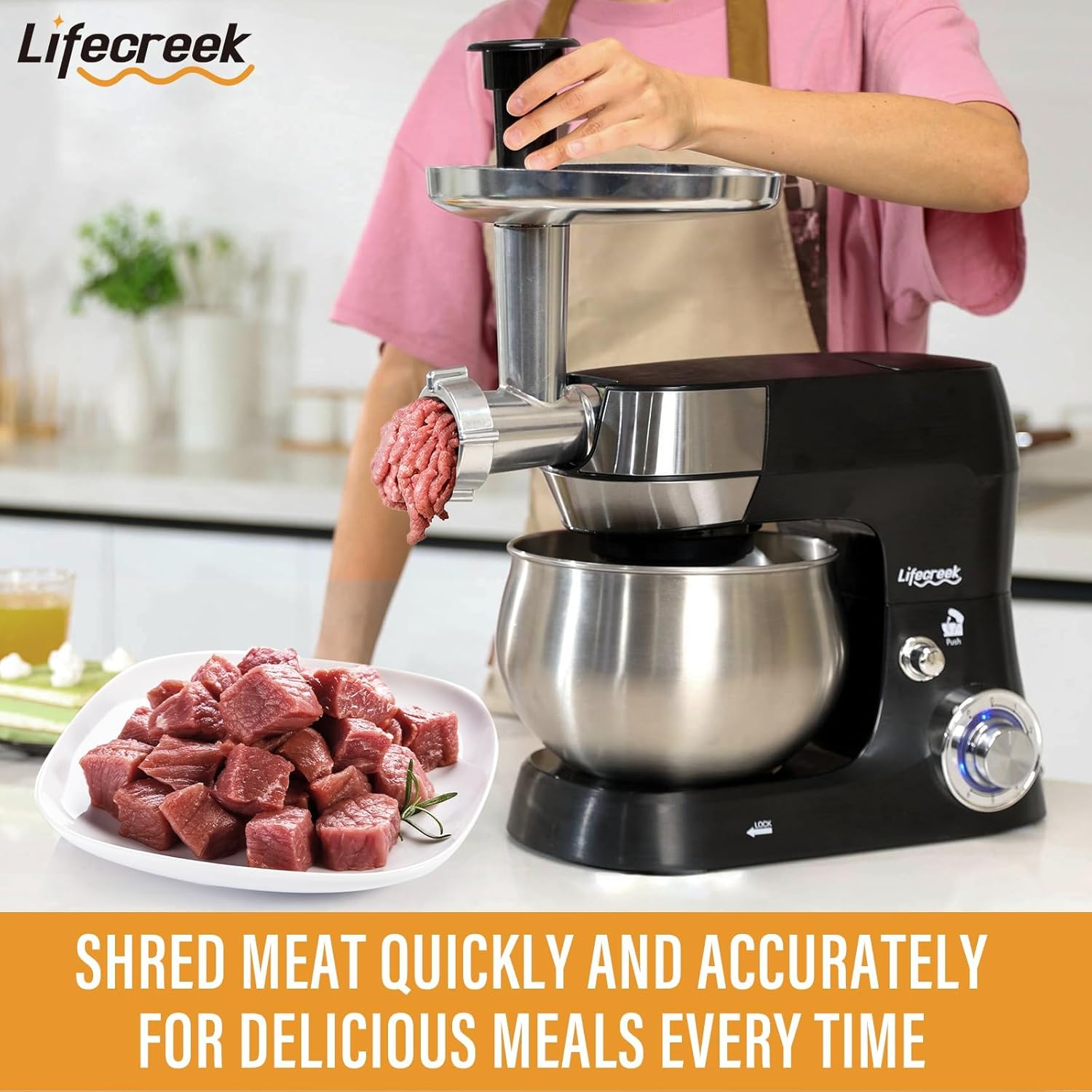 6-in-1 Multifunctional Stand Mixer, 5.3Qt 660W, 6-Speed Tilt-head, Electric Kitchen Mixer with Stainless Steel Bowl,Meat Grinder, Juice Blender (Black)