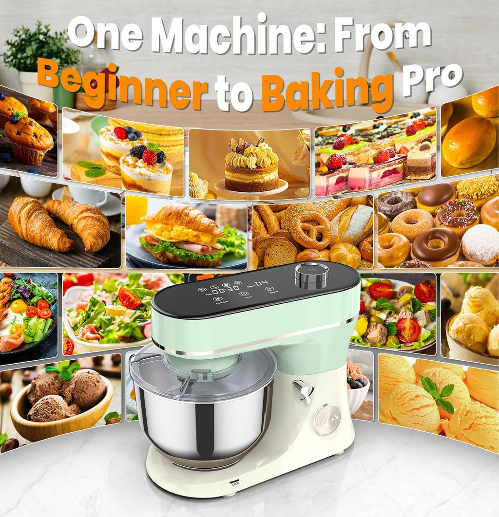 Stand Mixer 6QT Kitchen Mixer with LED Touchscreen, 11-Speed Tilt-Head Mixer with Timer, 4 Preset Menus, Stainless Steel Bowl, Dough Hook, Whisk, Beater